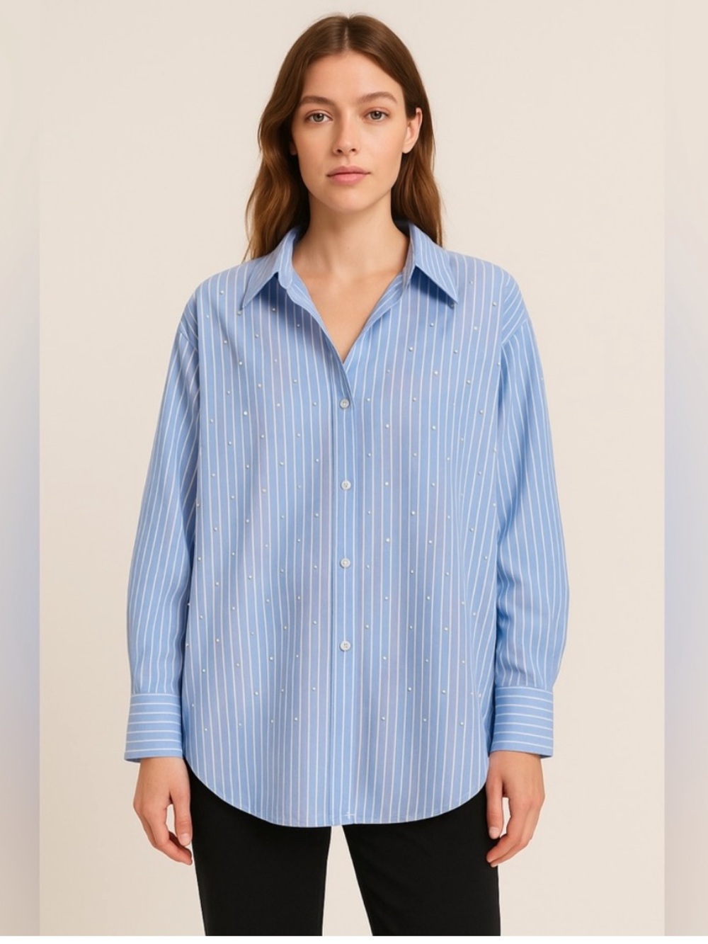 NWOT Imperial Pinstripe Rhinestone Button-up